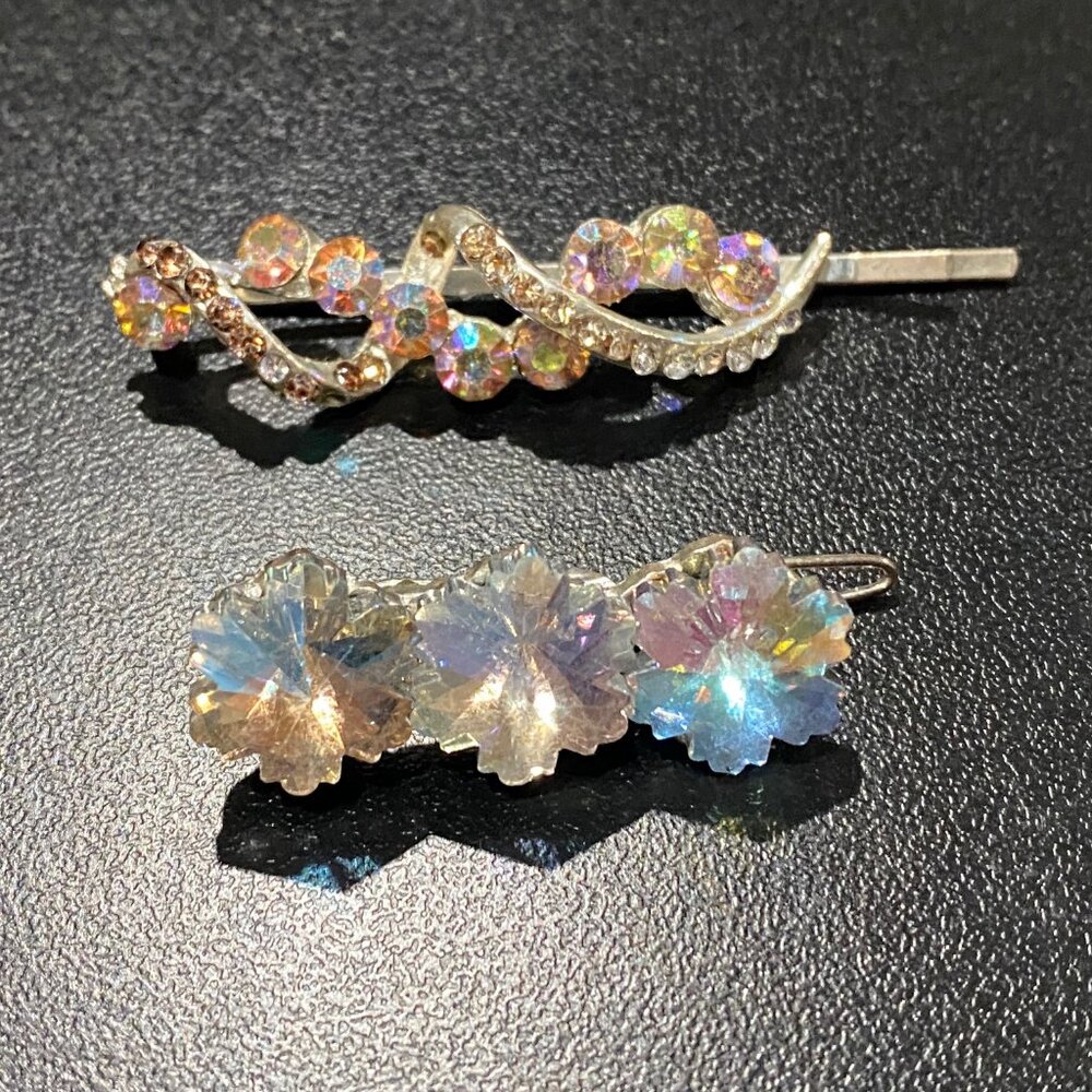 Bundle (2) Fairy Holiday Christmas Bling Aurora Borealis Jewelry Pin Hair Clip